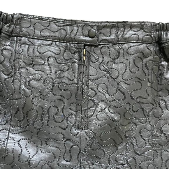 Leather Sequin Embroidered Straight Pencil Skirt Women Small Black Elegant - Picture 12 of 14